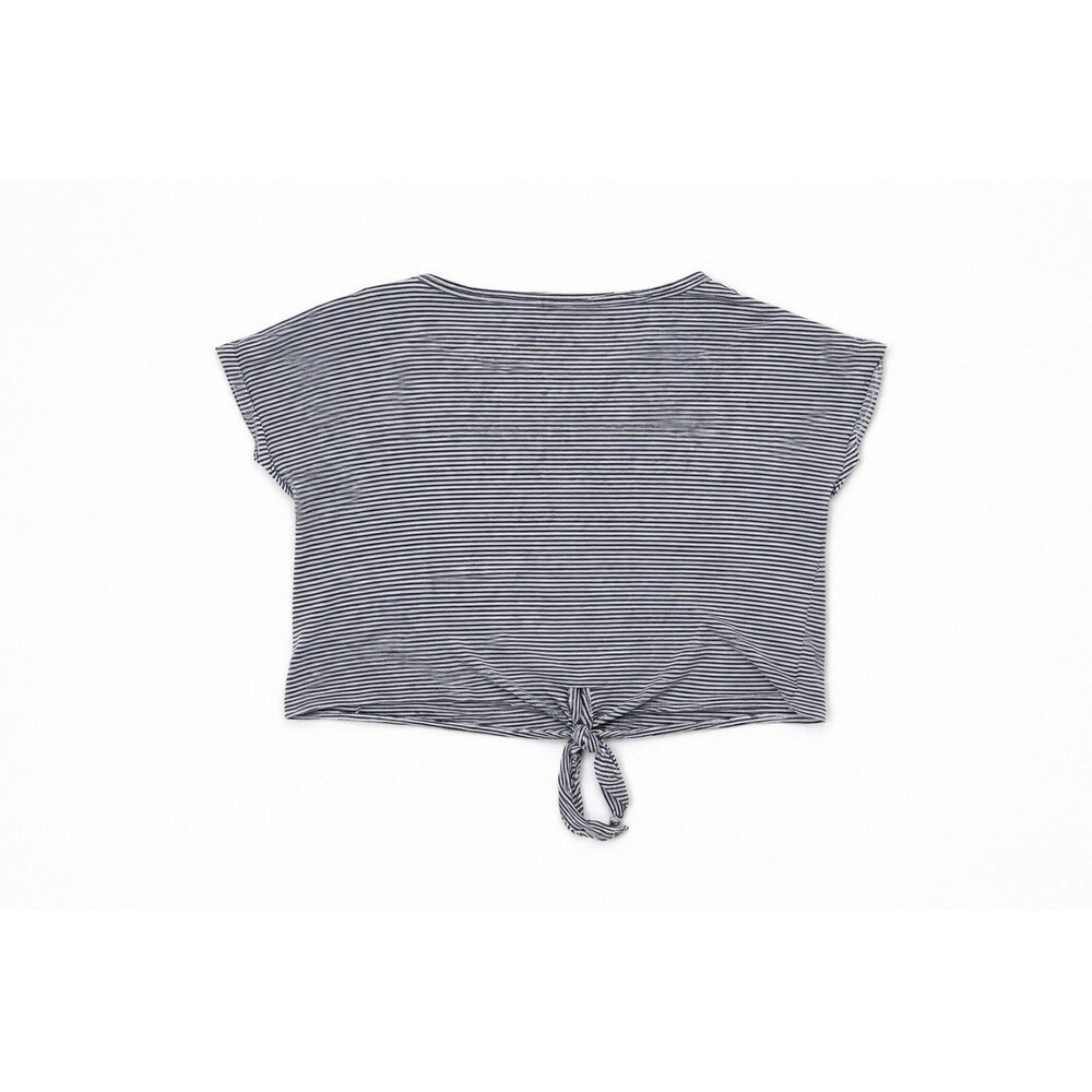 Rachel Zoe Linen Striped Stripe Tie Front Crop Shirt Top Medium Black White - Picture 3 of 7